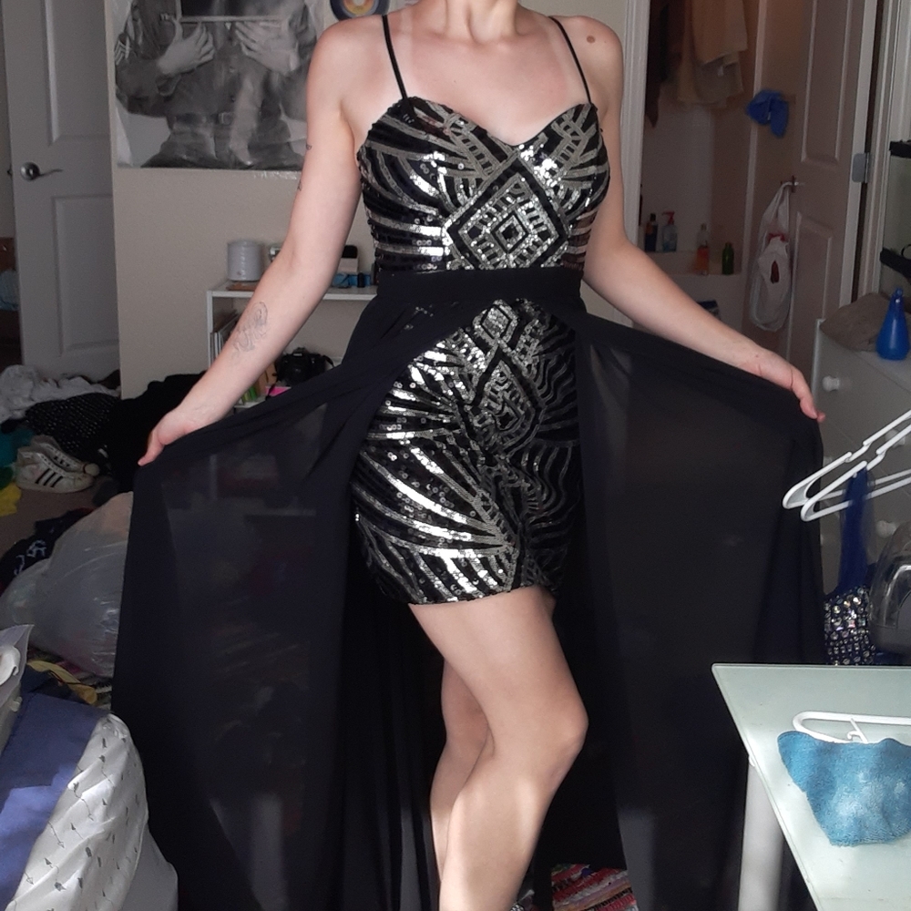 Black and silver sequined dress